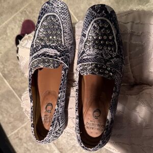 Calleen Cordero Snakeskin Studded Loafers